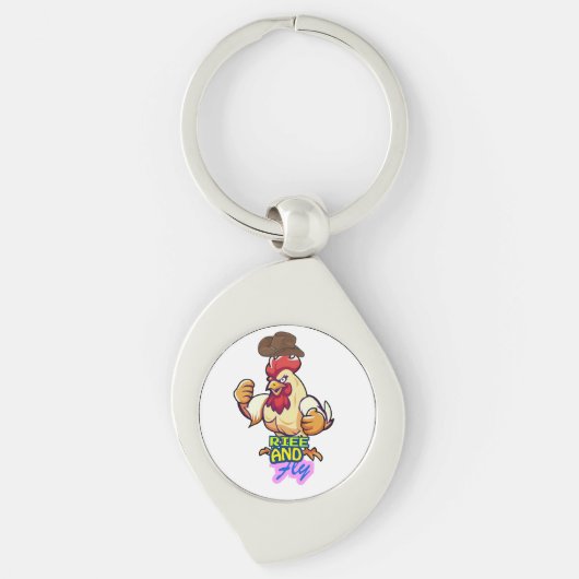 Grappig Kippen 'Sta Op en Vlieg' T-Shirt Sleutelhanger (Voorkant)