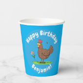 Grappig kippenbijtende cartoon illustratie papieren bekers (Achterkant)