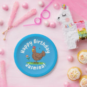 Grappig kippenbijtende cartoon illustratie papieren bordje (Feest)