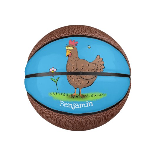 Grappig kippenbijtende witte cartoon basketbal (Voorkant)