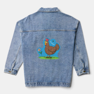 Grappig kippenbijtende witte cartoon denim jacket