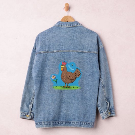 Grappig kippenbijtende witte cartoon denim jacket (Hangar)
