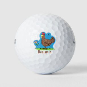 Grappig kippenbijtende witte cartoon golfballen
