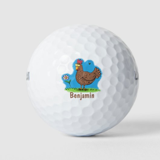 Grappig kippenbijtende witte cartoon golfballen (Voorkant)