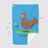 Grappig kippenbijtende witte cartoon golfhanddoek (Insitu)