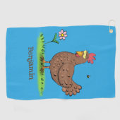 Grappig kippenbijtende witte cartoon golfhanddoek (Horizontaal)