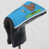 Grappig kippenbijtende witte cartoon golfheadcover (3/4 voorkant)