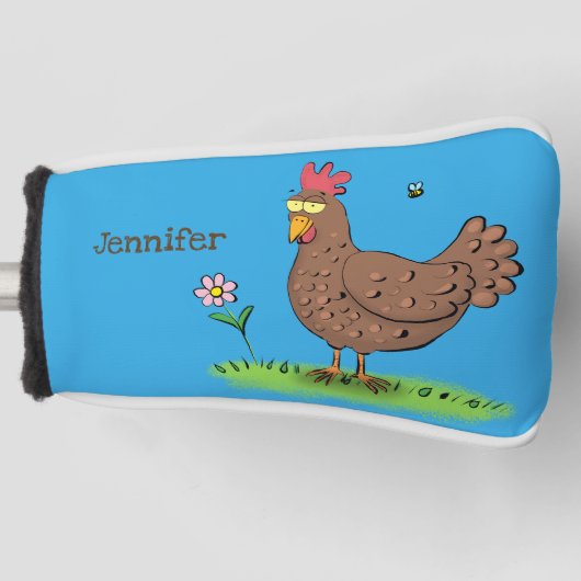 Grappig kippenbijtende witte cartoon golfheadcover (Voorkant)