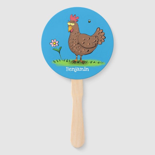 Grappig kippenbijtende witte cartoon handwaaier (Achterkant)