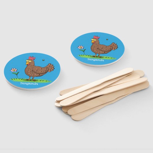 Grappig kippenbijtende witte cartoon handwaaier (Niet-gemonteerd)