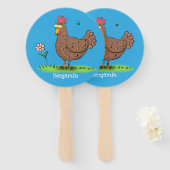 Grappig kippenbijtende witte cartoon handwaaier (Voorkant en achterkant)