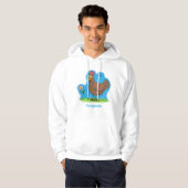 Grappig kippenbijtende witte cartoon hoodie (Voorkant volledig)