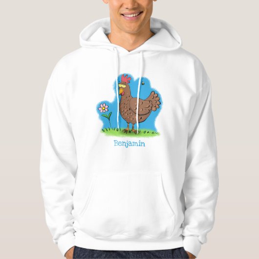 Grappig kippenbijtende witte cartoon hoodie (Voorkant)