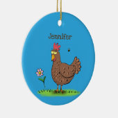 Grappig kippenbijtende witte cartoon keramisch ornament (Rechts)