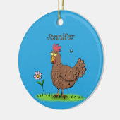 Grappig kippenbijtende witte cartoon keramisch ornament (Links)