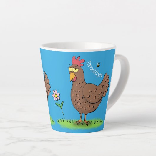 Grappig kippenbijtende witte cartoon latte mok (Rechterhoek)