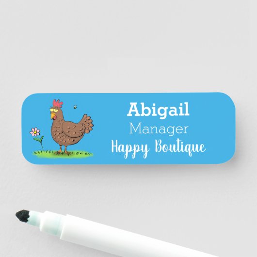 Grappig kippenbijtende witte cartoon naamplaatje (In situ)