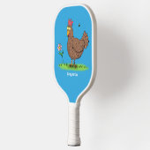 Grappig kippenbijtende witte cartoon pickleball paddle (Links)