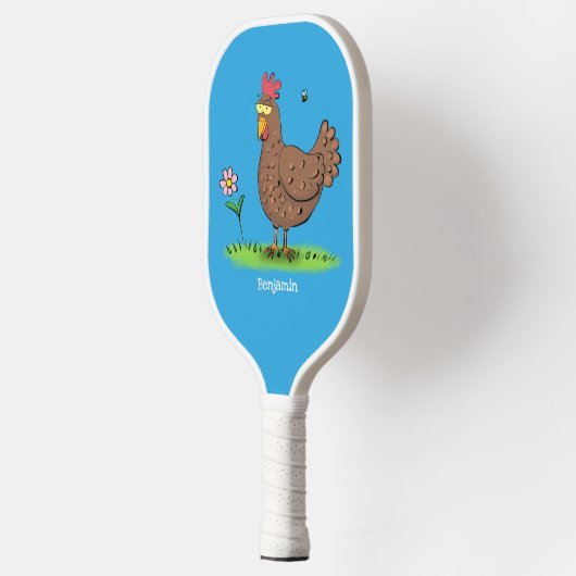 Grappig kippenbijtende witte cartoon pickleball paddle (Links)