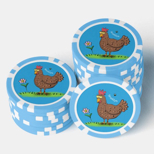 Grappig kippenbijtende witte cartoon poker chips (Opstapeling)