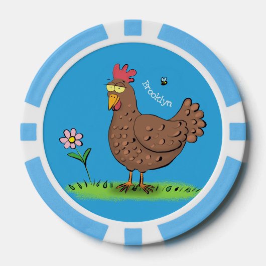 Grappig kippenbijtende witte cartoon poker chips (Voorkant)