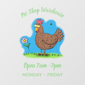 Grappig kippenbijtende witte cartoon raamsticker (Vel)