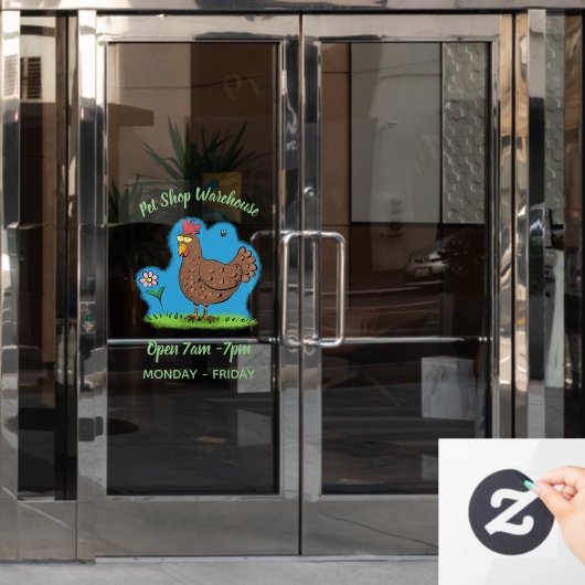 Grappig kippenbijtende witte cartoon raamsticker (Kantoordeur)