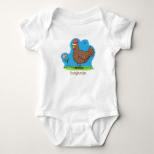 Grappig kippenbijtende witte cartoon romper