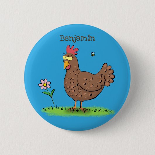 Grappig kippenbijtende witte cartoon ronde button 5,7 cm (Voorkant)