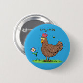 Grappig kippenbijtende witte cartoon ronde button 5,7 cm (Voorkant /achterkant)