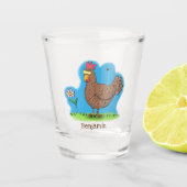 Grappig kippenbijtende witte cartoon shot glas (Voorkant)