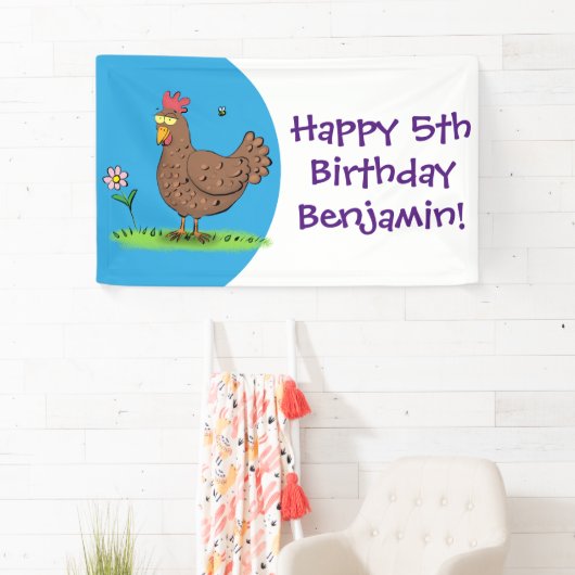 Grappig kippenbijtende witte cartoon spandoek (Insitu)