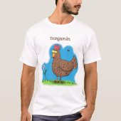 Grappig kippenbijtende witte cartoon t-shirt (Voorkant)