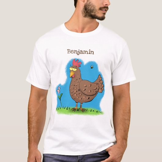 Grappig kippenbijtende witte cartoon t-shirt (Voorkant)