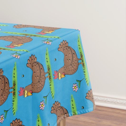 Grappig kippenbijtende witte cartoon tafelkleed (Voorbeeld)