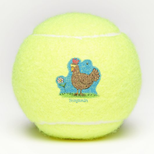 Grappig kippenbijtende witte cartoon tennisballen (Voorkant)