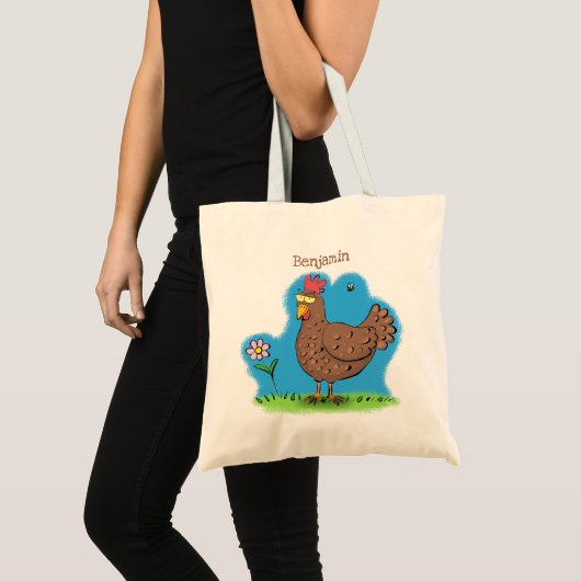 Grappig kippenbijtende witte cartoon tote bag (Voorkant (product))