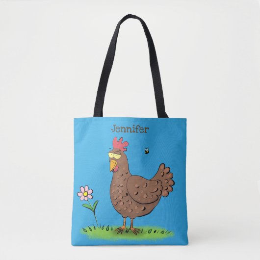 Grappig kippenbijtende witte cartoon tote bag (Voorkant)