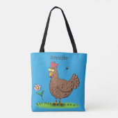Grappig kippenbijtende witte cartoon tote bag (Achterkant)