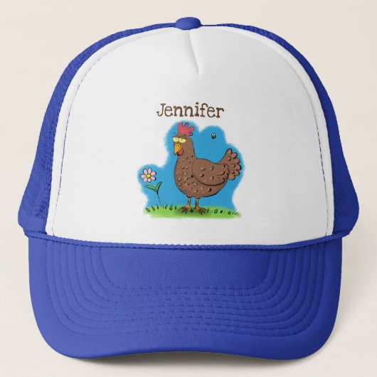 Grappig kippenbijtende witte cartoon trucker pet (Voorkant)