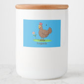 Grappig kippenbijtende witte cartoon voedselcontainer etiket (Voorkant)