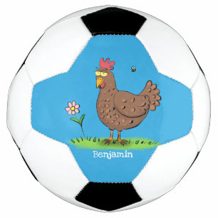 Grappig kippenbijtende witte cartoon voetbal