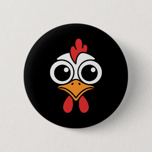 Grappig Kippengezicht Grote Ogen Cartoon Haan Hol Ronde Button 5,7 Cm