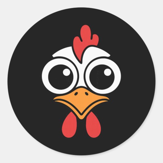 Grappig Kippengezicht Grote Ogen Cartoon Haan Hol Ronde Sticker (Voorkant)
