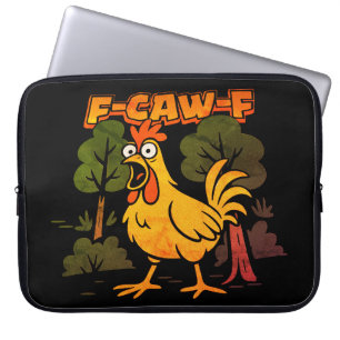 Grappig Kippenontwerp – F-Caw-F Carton Dier Humor Laptop Sleeve