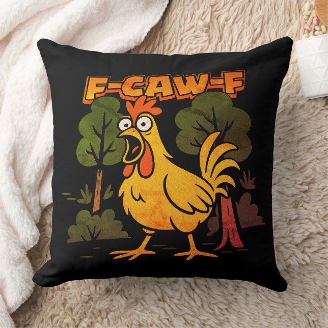 Grappig Kippenontwerp – F-Caw-F Cartoon Dier Humor Kussen (Deken)