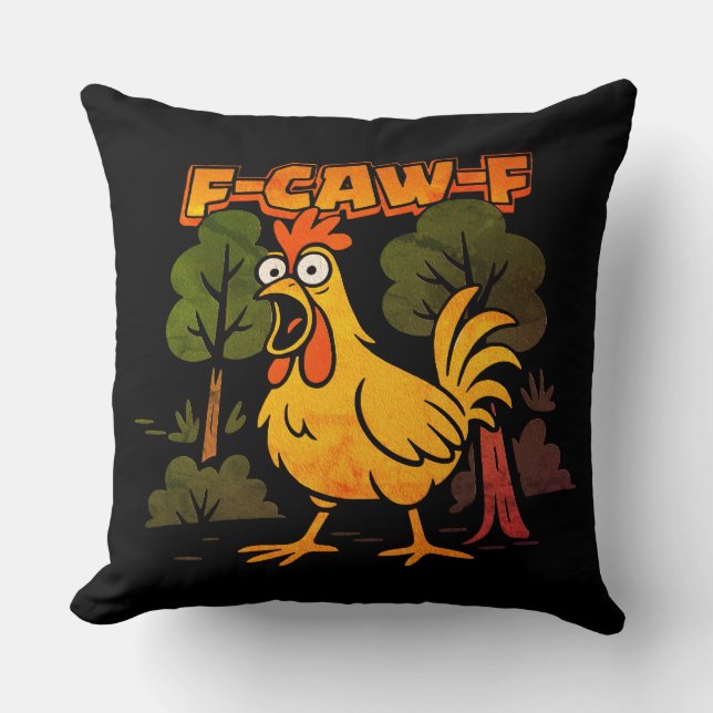 Grappig Kippenontwerp – F-Caw-F Cartoon Dier Humor Kussen (Voorkant)