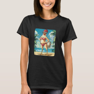 Grappig kippenvrouwenkostuum in bikini voor het st t-shirt