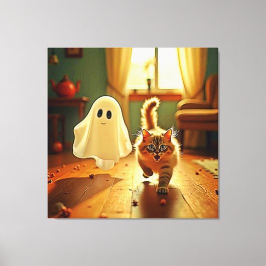 Grappig Kitten Spooky Friend Design Canvas Afdruk (Voorkant)
