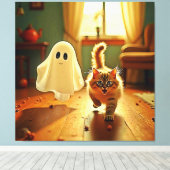 Grappig Kitten Spooky Friend Design Canvas Afdruk (Insitu (Houten vloer))